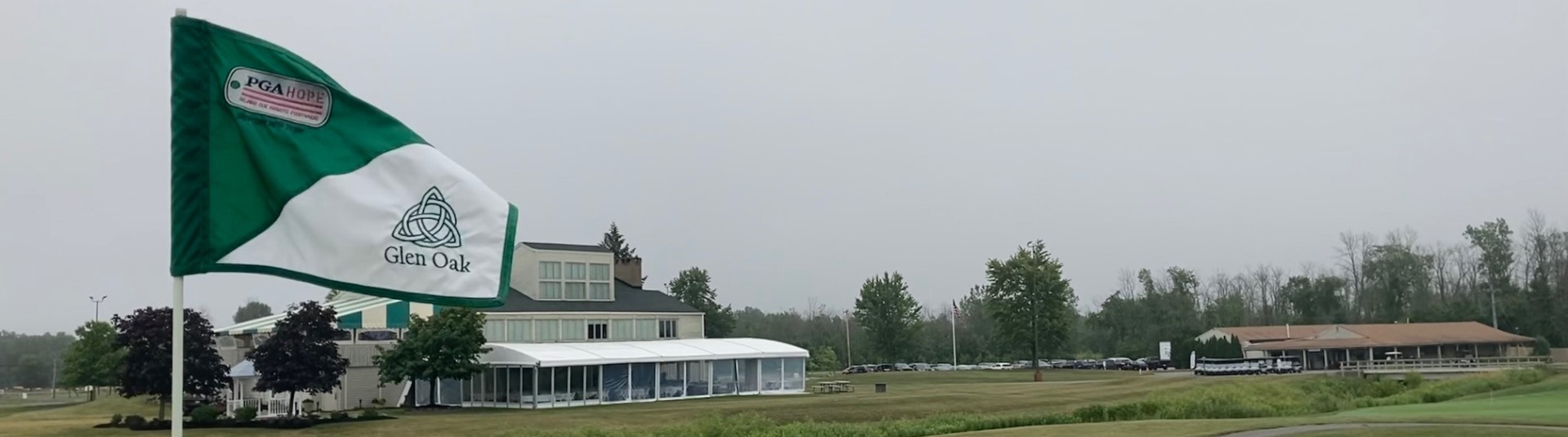 golf course flag and clubhouse